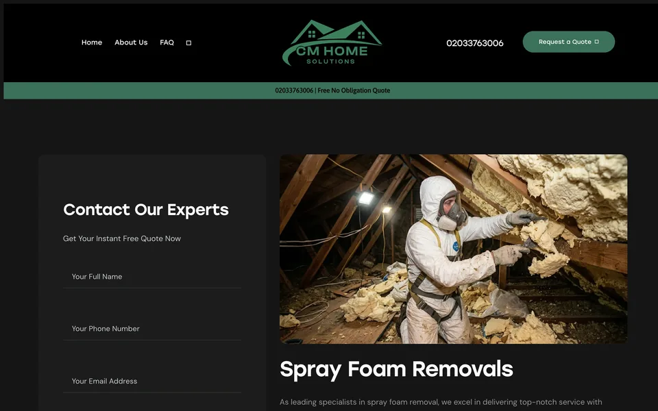 The CM Home Solutions spray foam removal page
