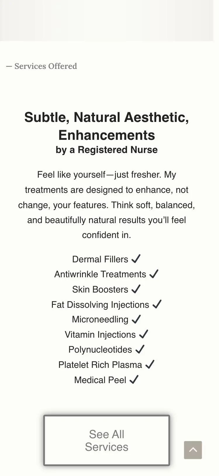 The old DA Aesthetics treatments list on a phone