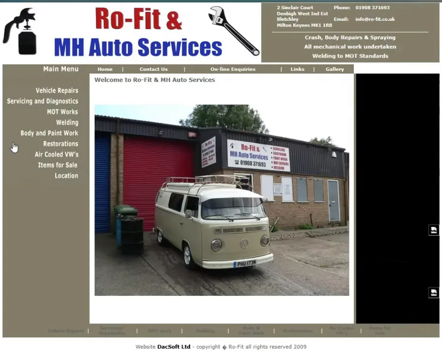 The old MH Auto Services website